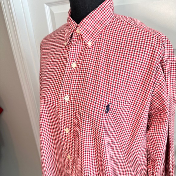 Ralph Lauren Blake Gingham Button Down Shirt‎ Men's Red White Classic Fit Cotton - Picture 2 of 7